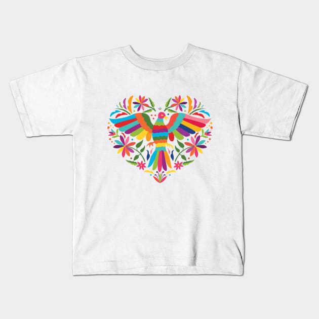 Mexican Otomí Heart Design Kids T-Shirt by Akbaly